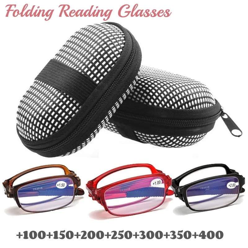 

Anti-blue Light Eyeglasses Vintage Portable Ultralight Folding Reading Glasses with Box TR Frame Men Women Presbyopia Eyewear