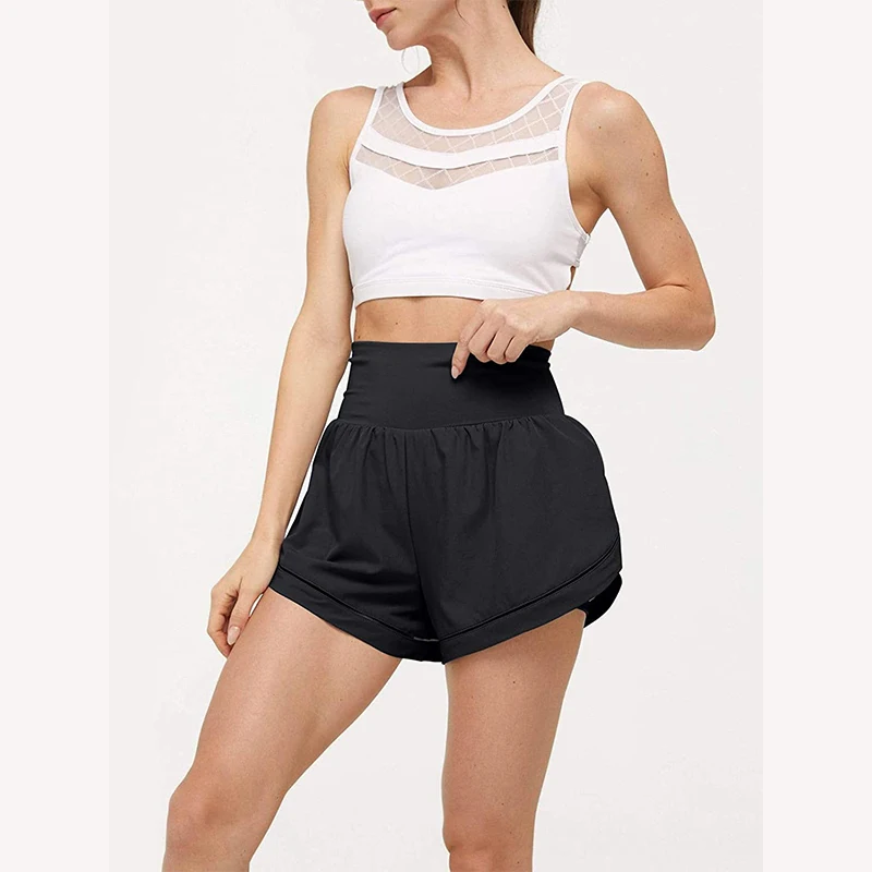 MISSJOY Women's Sports Yoga Shorts Fashion Summer High Waist Solid Color Double Layer Fitness Short Women's Running Pants