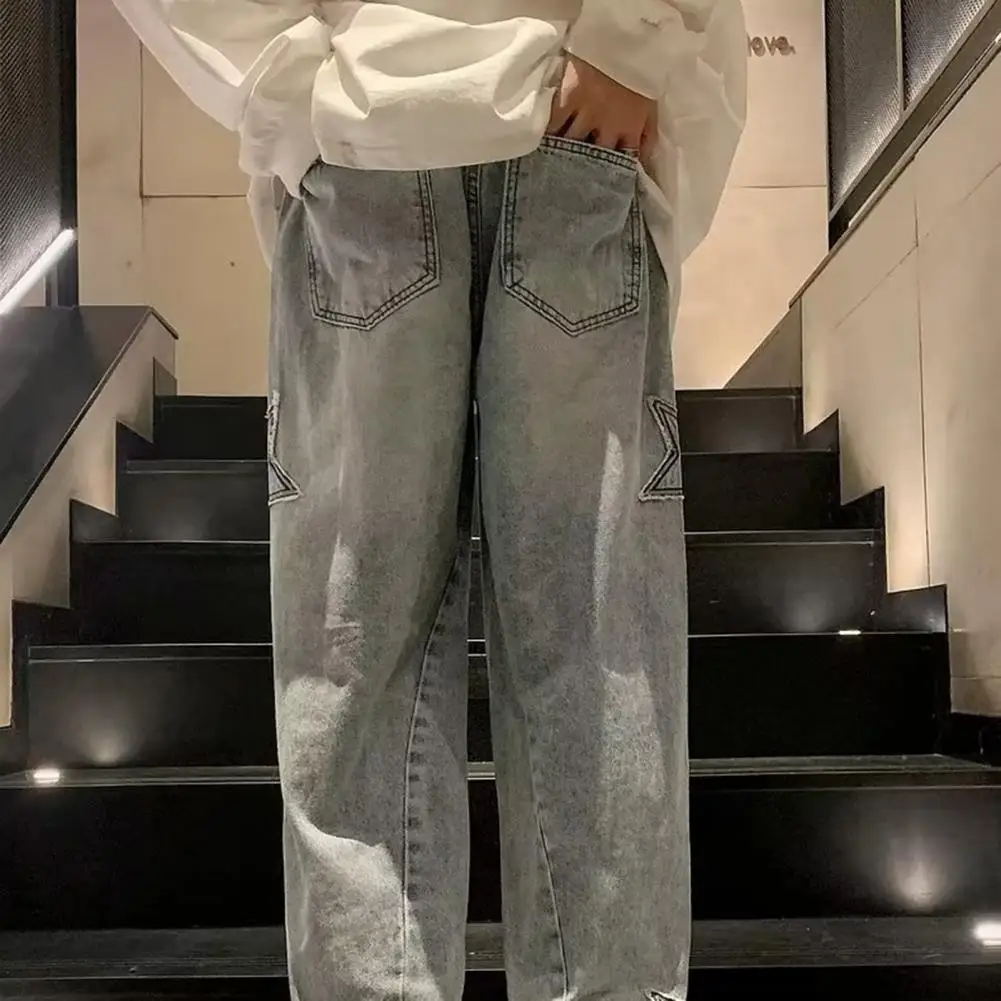 Star-shape Jeans Men's Autumn/winter American Style Trendy Brand Pants Middle School Student Straight-leg Loose-fit Bell Bottoms