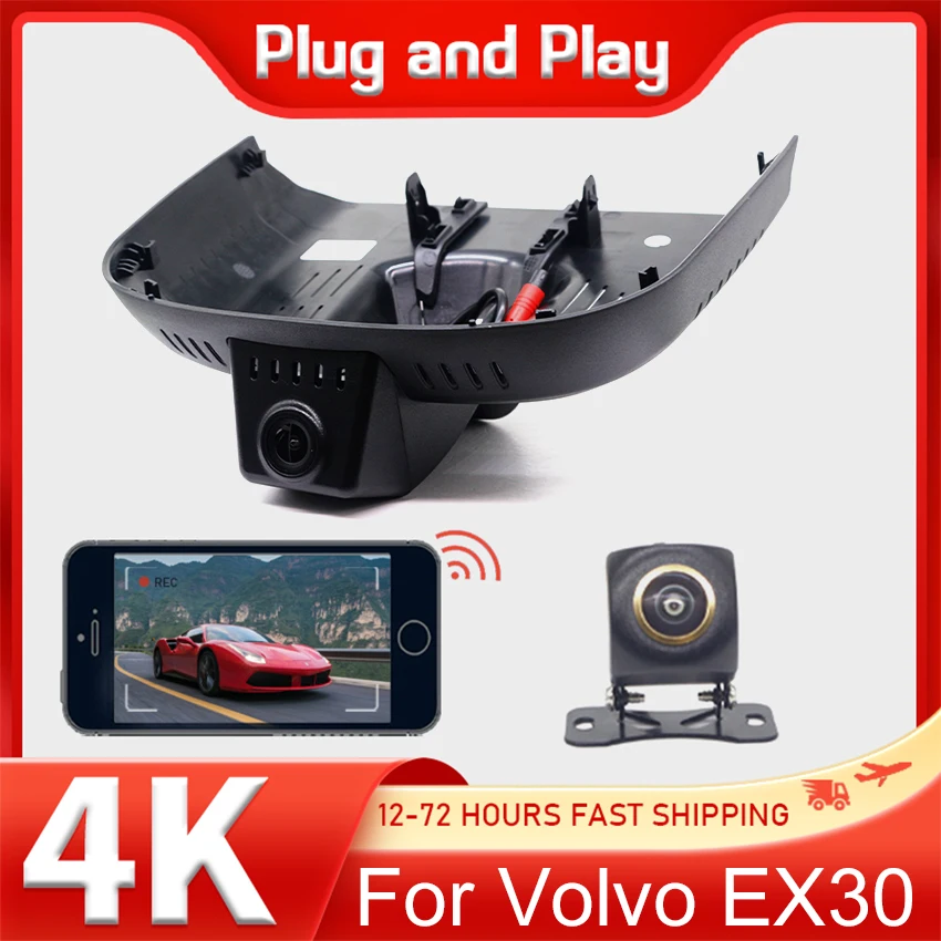 Fitcamx Dashcam Voor Achter 2160P 1080P Geschikt voor Volvo EX30 2024-2026 Twin Single Motor AWD RWD, OEM Dashcam 4K UHD Video WiFi, G-Sensor, Loop Recording, Nachtzicht, WDR, 128 GB Kaart
