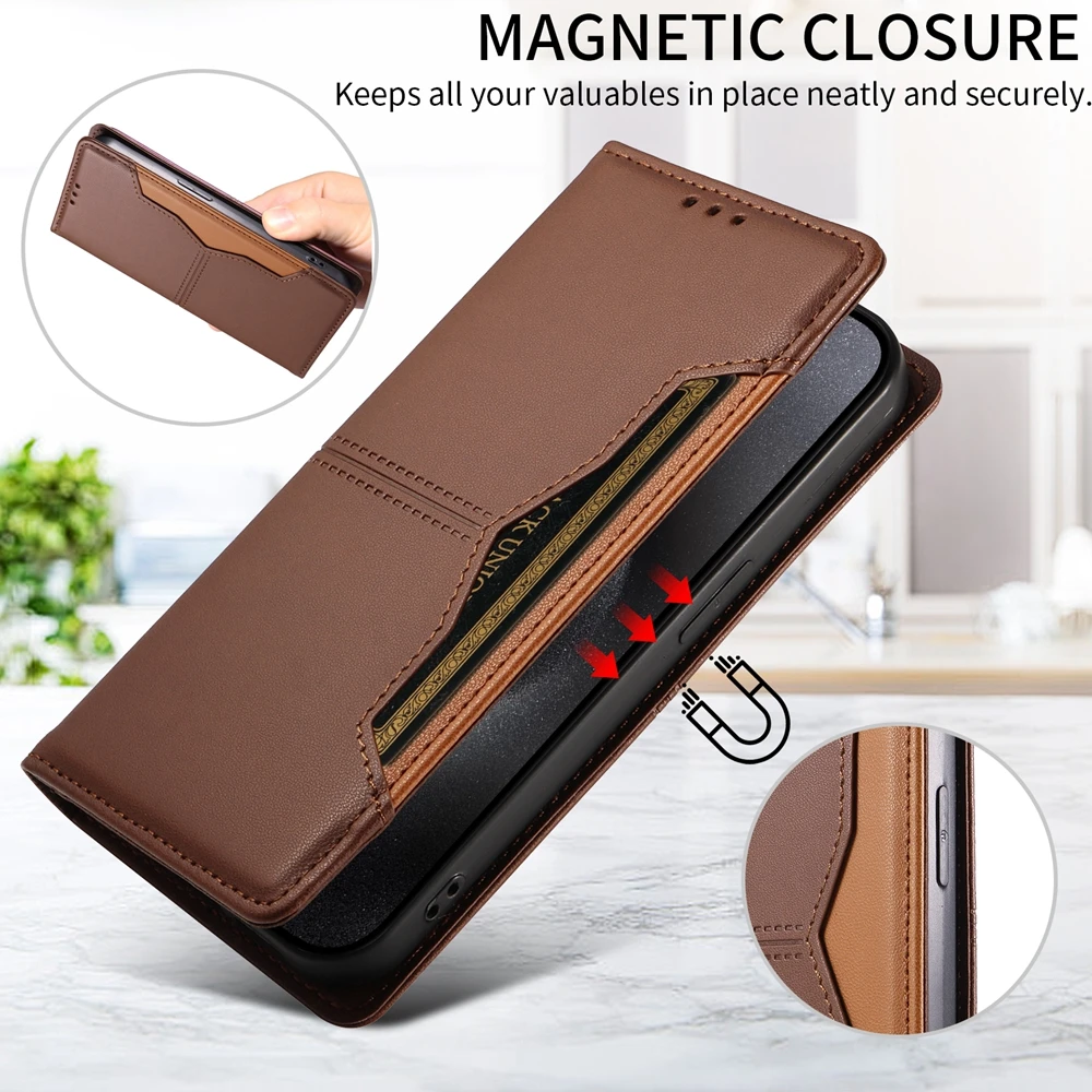 Premium Magnetic Leather Wallet Case with Magnetic Closure