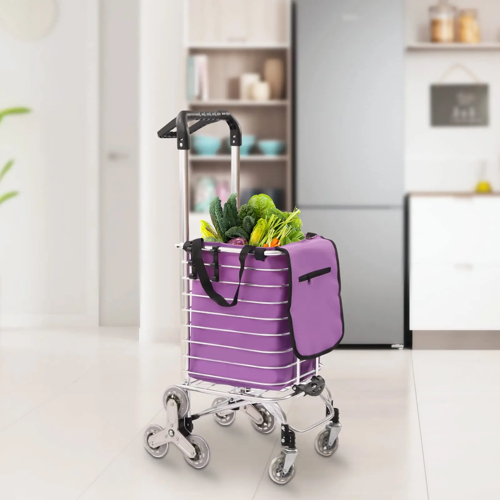 

Folding Cart Shopping Handcart With 8 Wheels Stainless Steel Portable Rolling Trolley For Urban Stair Climbing Grocery Laundry