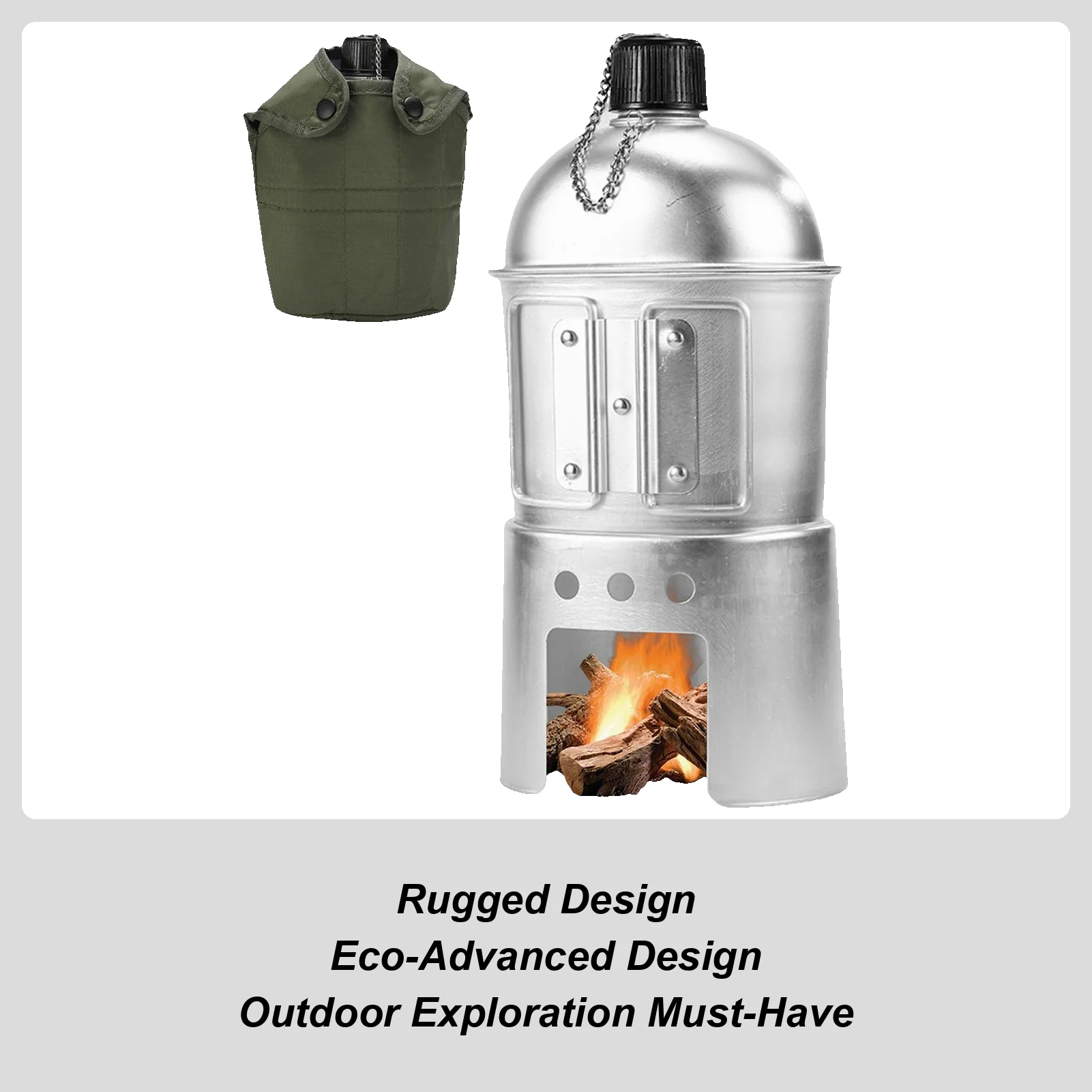 Lightweight Canteen Water Bottle Portable Alcohol Stove Lunch Box Camping Cookware Set Aluminum Canteen Cup Wood Stove Set