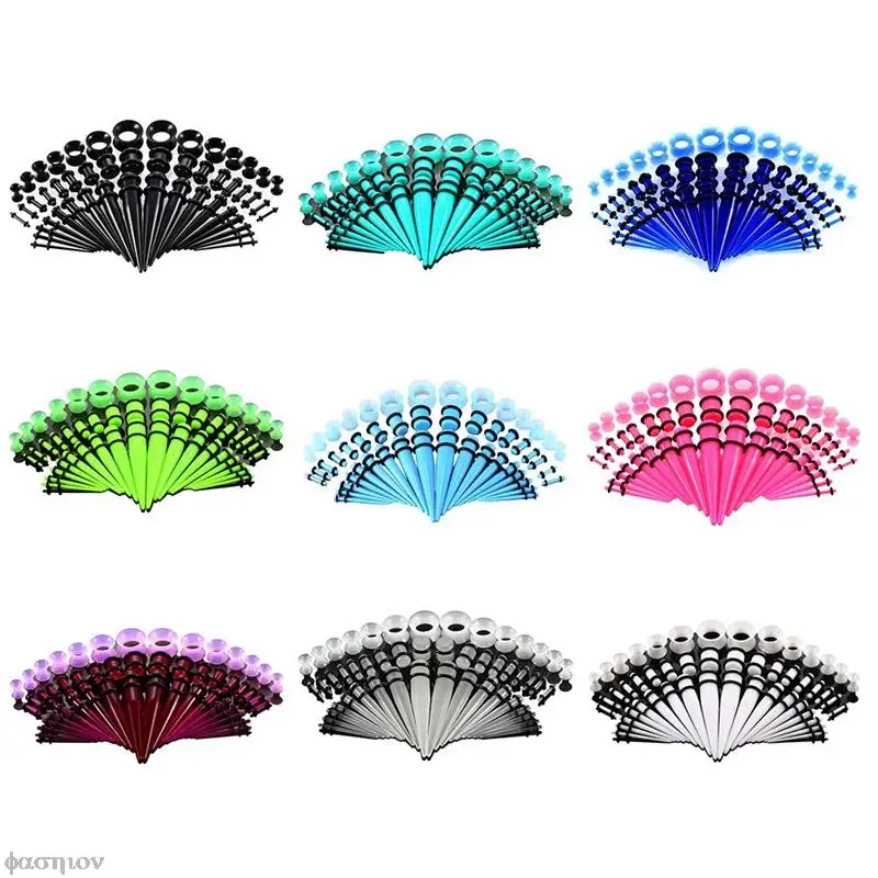Piercing Jewelry 50pcs/lot Acrylic Ear Gauge Taper And Plug Stretching Kits Mixed Color Ear Flesh Tunnel Expansion
