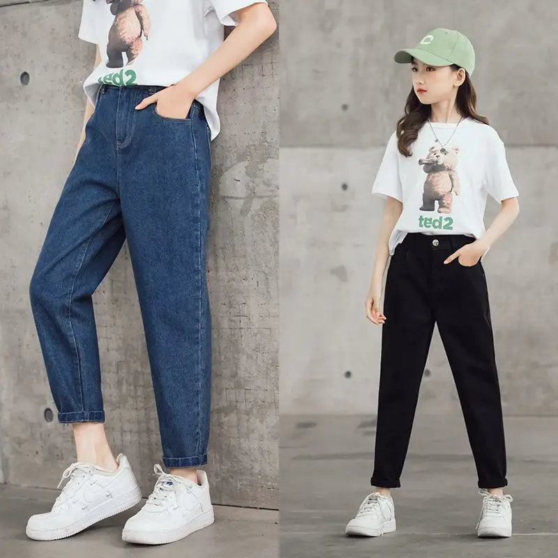 여아 청바지 봄 가을 패션 롱 캐주얼 팬츠 중대형 아동 야외복 가을옷 와이드 레그 팬츠 미드 웨이스트