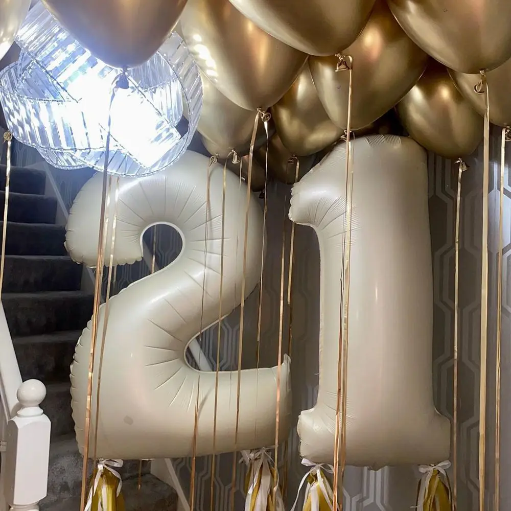 Bear Balloon with Vintage Cream/Caramel1-9 Digital Balloon Set for Adult Kids Happy Birthday Party Decoration DIY Party Supplies