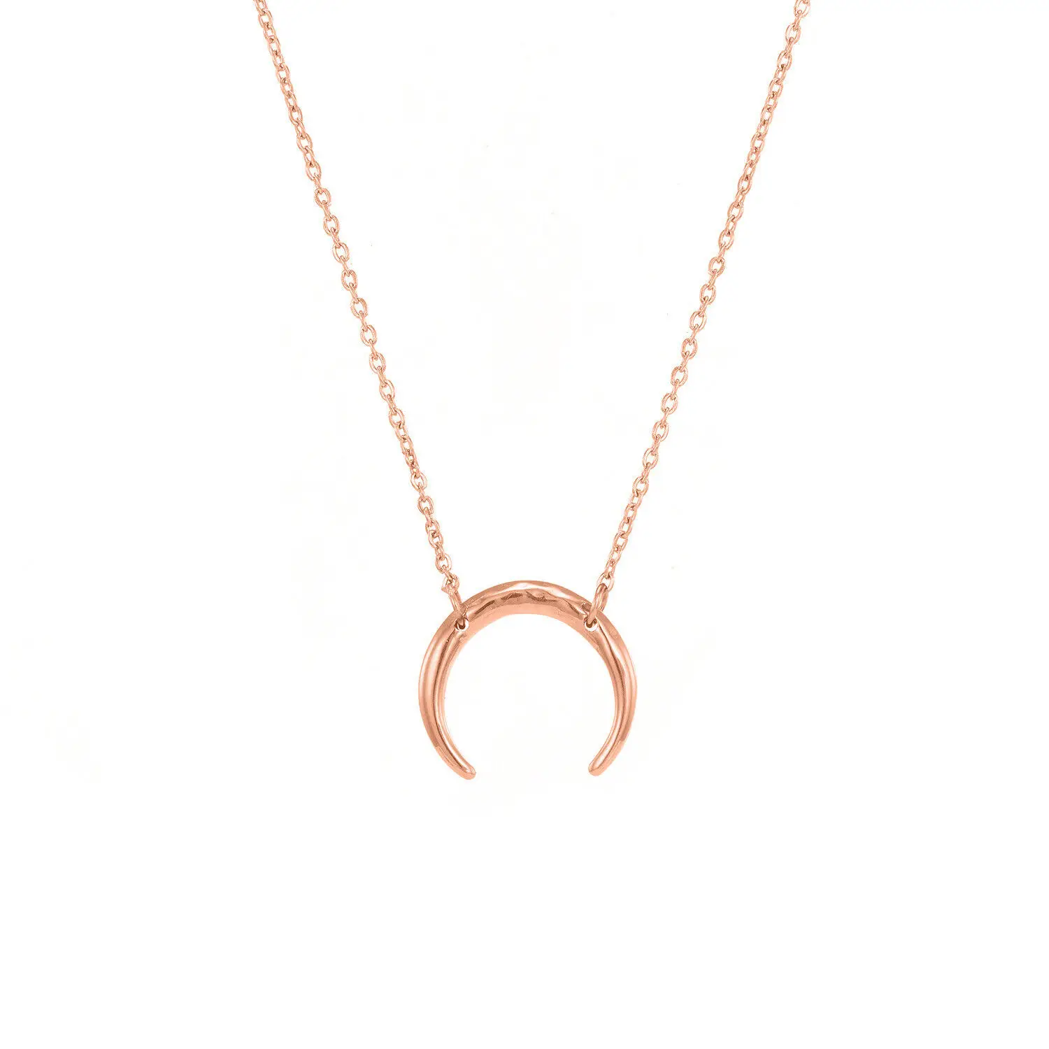 14K Gold Plated Stainless Steel New Curved Moon Pendant Necklaces Link Chain