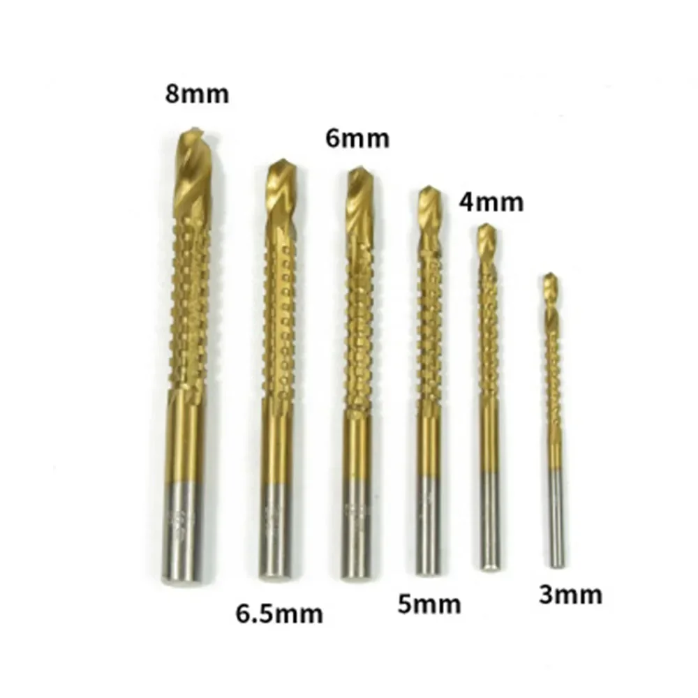 

6pcs HSS Drill Saw Set for Wood Working Titanium Twist Power Tools 3mm 4mm 5mm 6mm 6.5mm 8mm