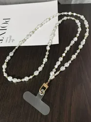 Pearl Crossbody Lanyard Women's Fashion Outdoor Travel Chain Necklace - PVC (White)