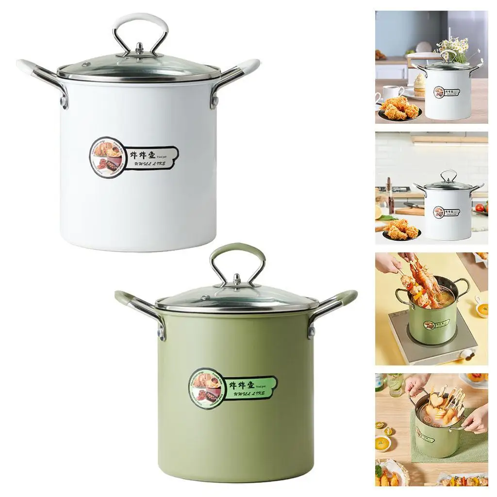 Japanese Style Deep Frying Pot with Handle & Lid 3.5L Nonstick Coating with Strainer Noodle Pot Oil Fryer for Fish Shrimp Fries 1