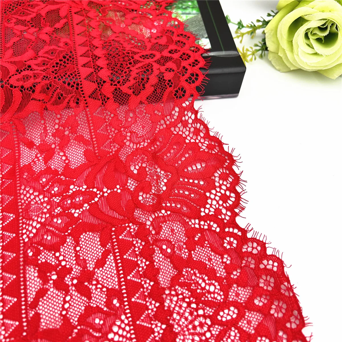 3y/Lot Width 21.50cm Red Eyelash Trim For Lingerie Sewing Craft DIY Apparel Fabric Lace Non-Elastic Underwear Material Wedding 2