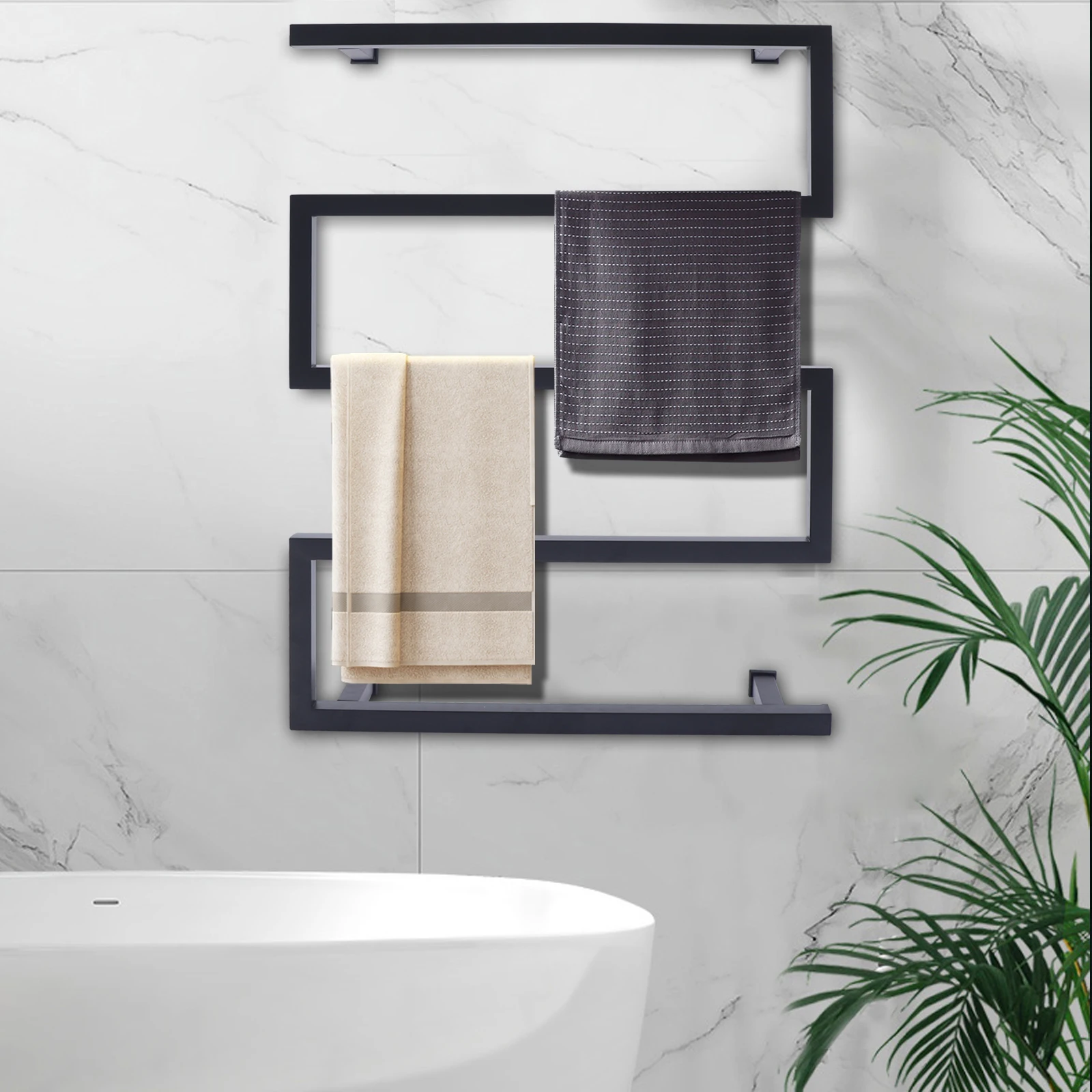 Description Picture 6 of item304 Stainless Steel Electric Towel Warmer Rack, Wall-mounted Towel Drying Rack, Black, Bathroom, 5 Bars