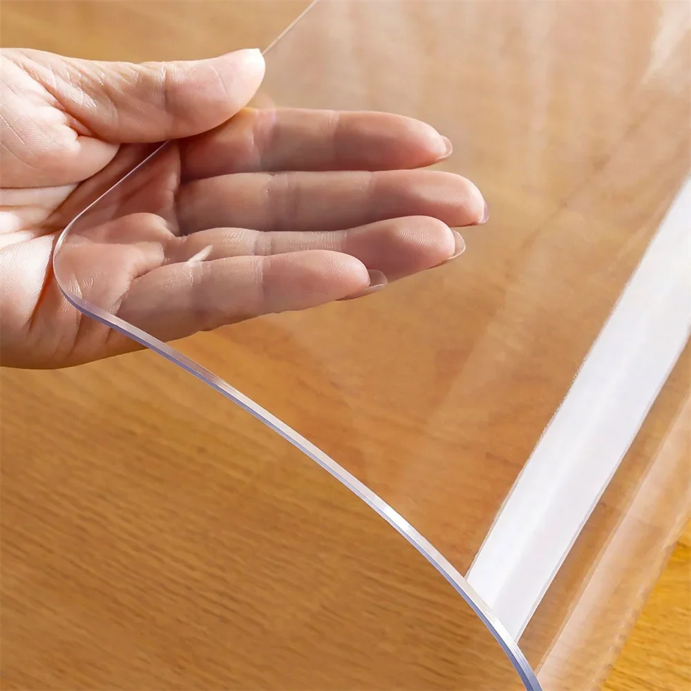 1.5mm Clear Desk Mat Waterproof Plastic Table Cover Protector Crystal Vinyl Tablecloth Clear Desk Pad Protector Easy to Clear 1
