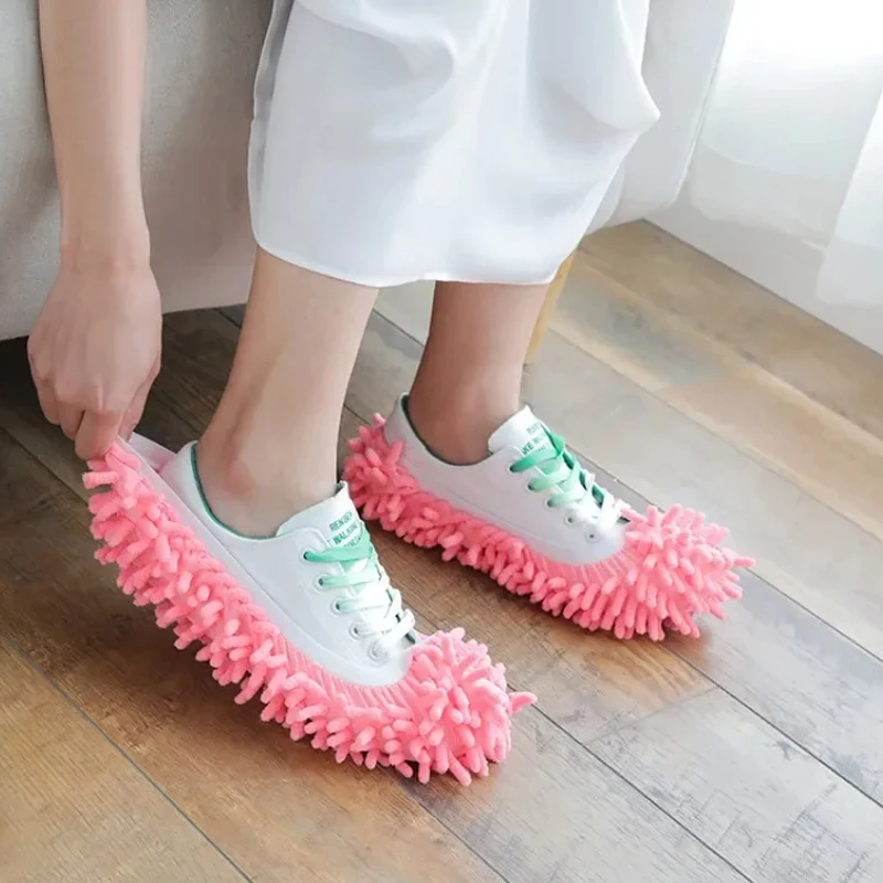 10pcs Chenille Dust Mop Slippers Home Floor Cleaning Mopping Shoes Water Uptake Foot Socks Mop Caps MultiFunction Cleaning Shoes