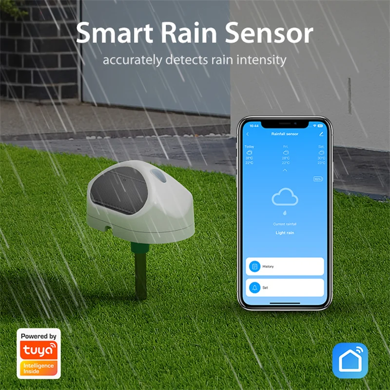 Tuya Smart WiFi Wireless Rain Sensor Outdoor - IP65 Waterproof Battery-Powered D
