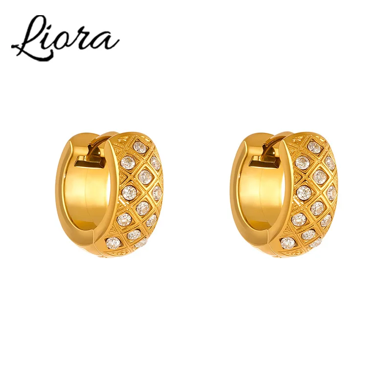 Liora Edelstahl Zirkon Damen Creolen Metall Textur PVD vergoldet hypoallergen Hochzeit Bankett Ohrringe Schmuck