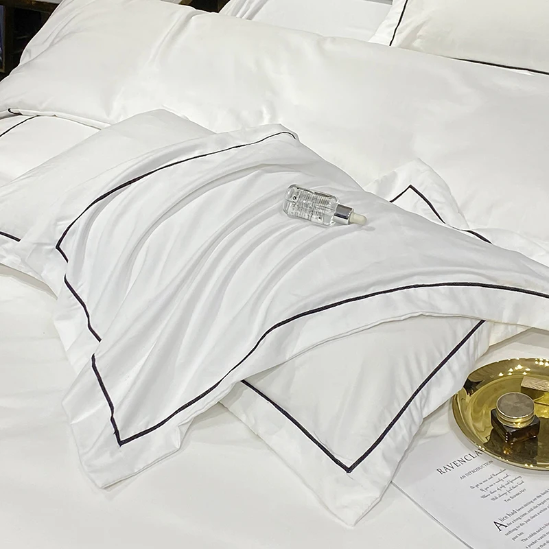 1 Set Cotton Bedding Set with Duvet Cover Bed Sheet Pillowcase Luxury Bedsheet Solid Color King Queen Full Twin Size - Image 4
