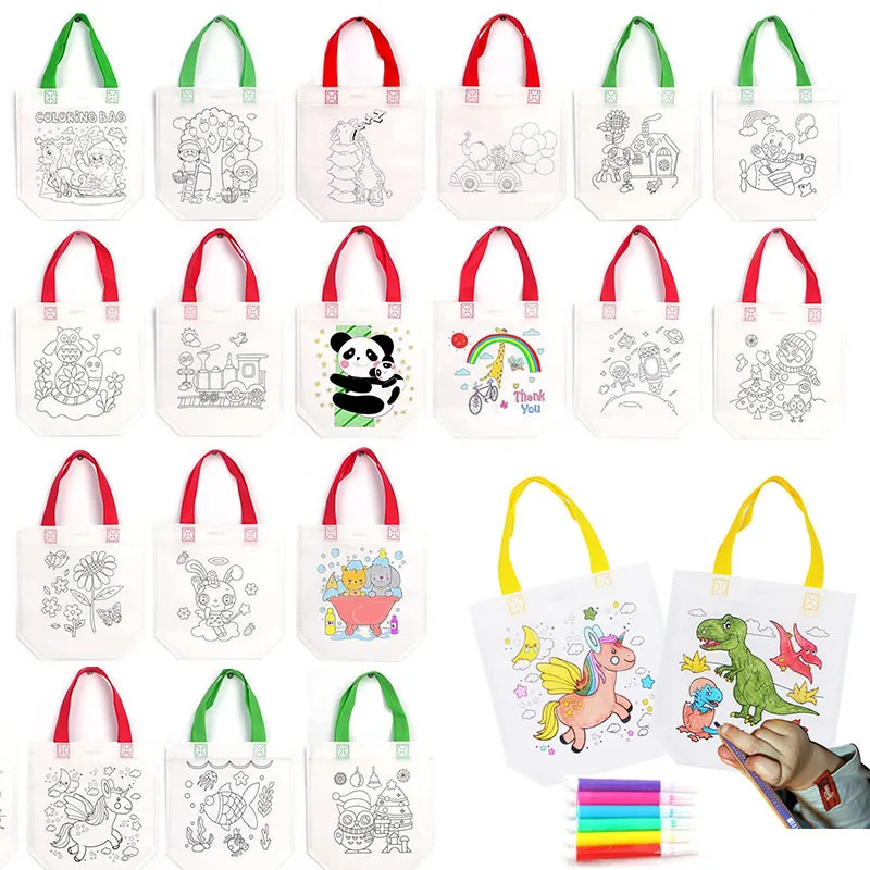 

Creative DIY Graffiti Bags Both Sides Coloring Handmade Painting Non-Woven Bag Markers Kids Art Crafts Color Filling Drawing Toy
