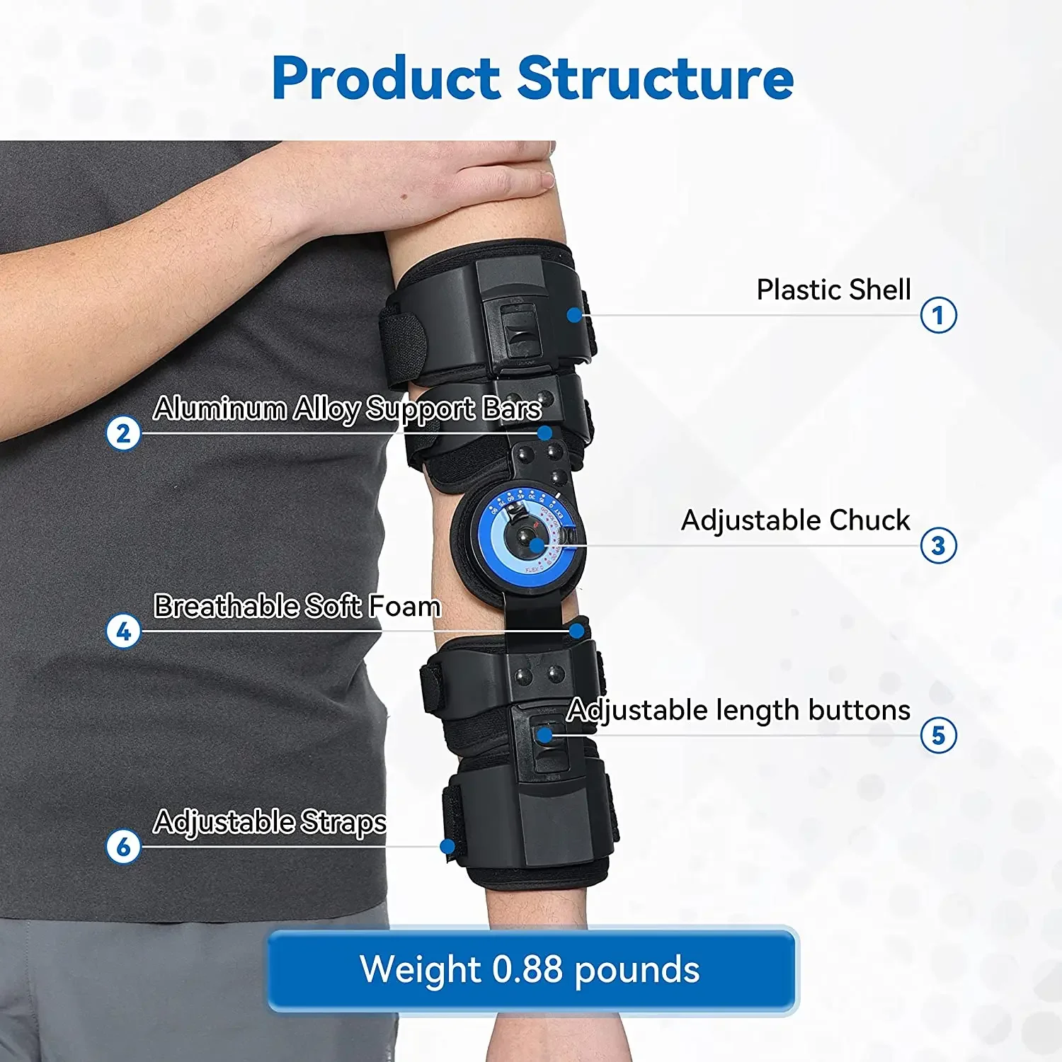 Hinged ROM Elbow Brace, Adjustable Post-Op Stabilizer Splint, Arm Injury Recovery Support Fracture Immobilization Rehabilitation 4