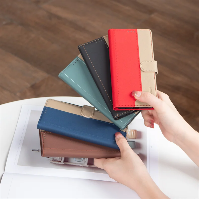 Color Block Leather Flip Phone Case with Card Slots -  Moto Edge 50 Neo