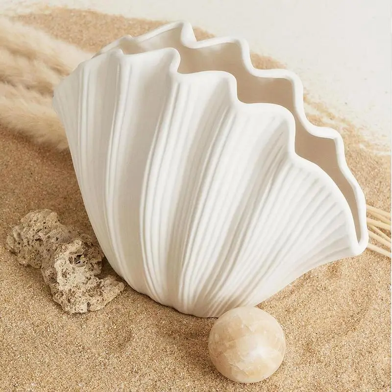Ceramic Vase Sea Shell Shape Floral Arrangement Accessories Shell Flower Vase Room Terrarium Decoration Home Tabletop Ornaments 2