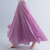 Boho Cotton Linen Beach Long Skirt Women Vintage Casual Solid A-line High Waist Dance Floor-Length Maxi Skirt Spring Summer New - Image 5