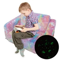 Kids Couch Fold Out Kid Sofa Chair Toddler Convertible Sofa to Lounger Pull Out Couch Glow in The Dark Sofa Chair for Boys Girls 2