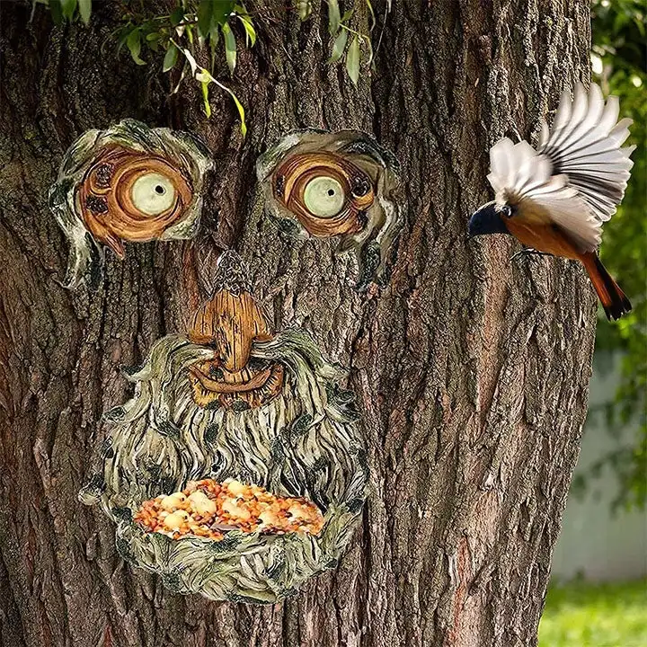 Uniques strom obličej ptáci feeders soch dekorace sad outdoorové bafat nestvůra ptáci přípoj záře v  temný oči zeď dekorace přívěsek