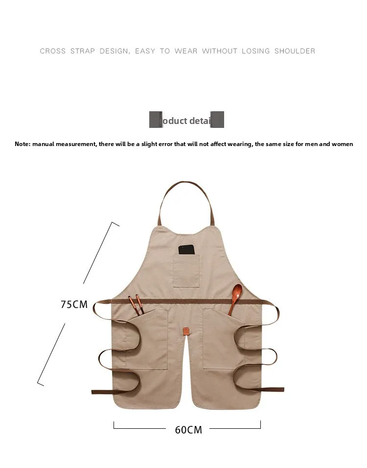 Robuste Arbeitsschürze aus Segeltuch mit individuellem Logo für Restaurantpersonal, Barista, Nagelkünstler, Zuhause, Bäcker – Detail 4