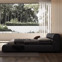 Lit double de luxe en cuir de première qualité pour chambre à coucher, cadre de tête de lit esthétique, dossier souple, taille king, meubles de maison 3