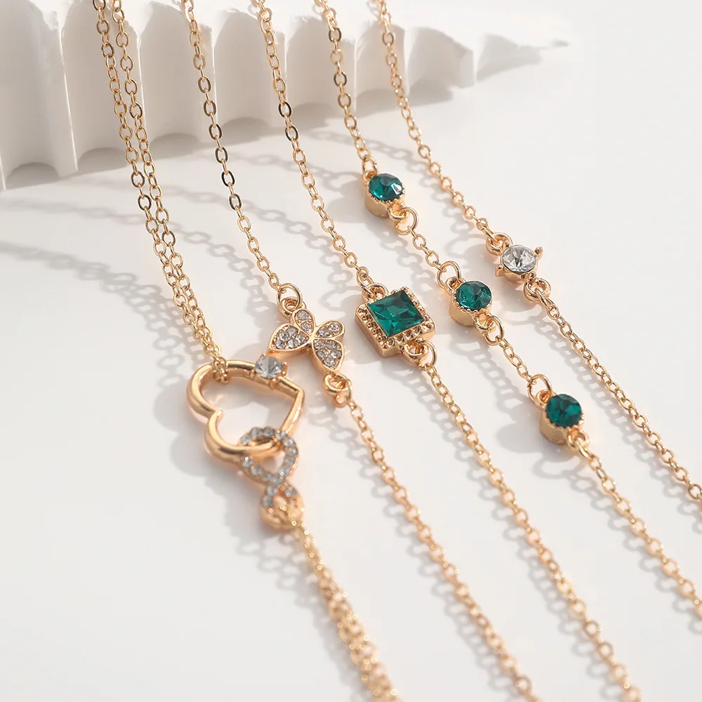 5Pcs Fashion Green Crystal Bracelet Set For Women Butterfly Heart Charm Gold Silver Color Chain Bangle Female Trendy Jewelry - Image 9