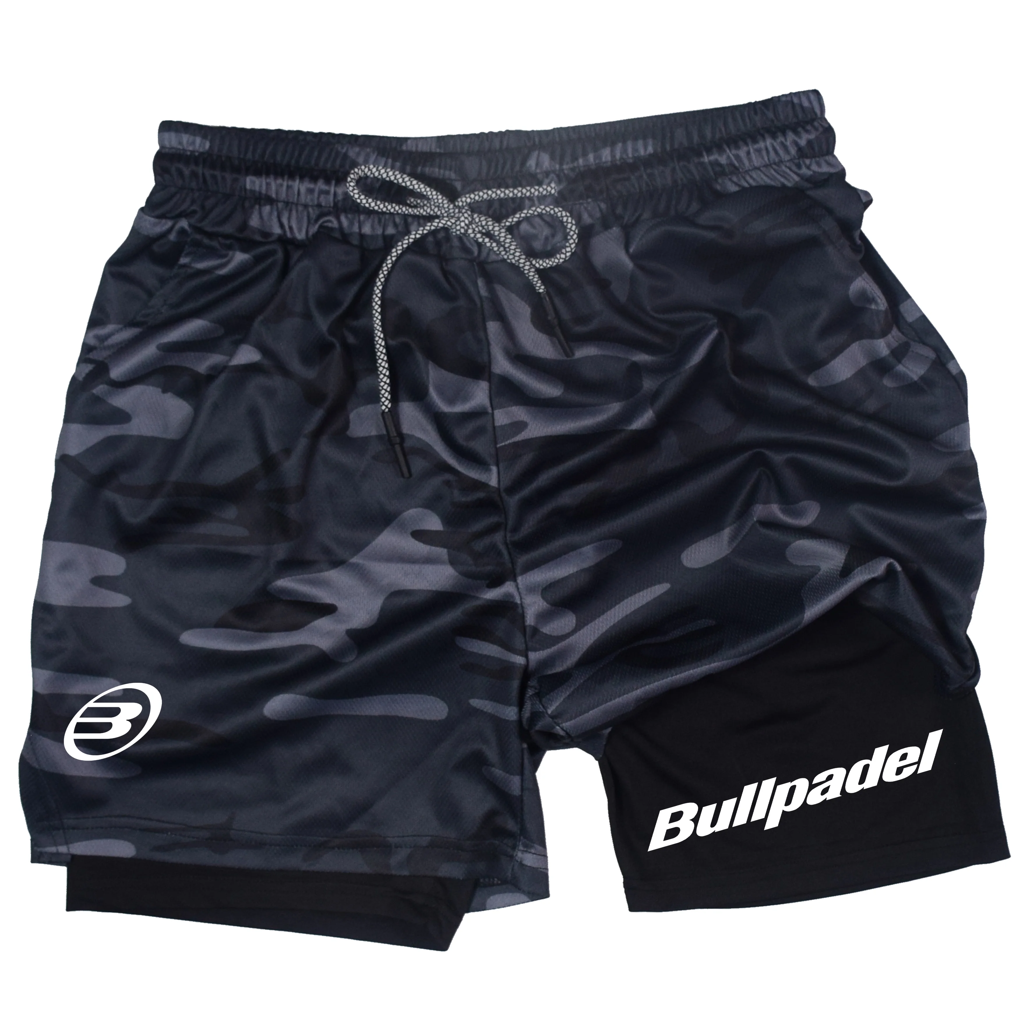 Men's two-piece sports shorts Breathable casual quick drying double-layer shorts Summer running tracksuit bottoms mobile phone p 2