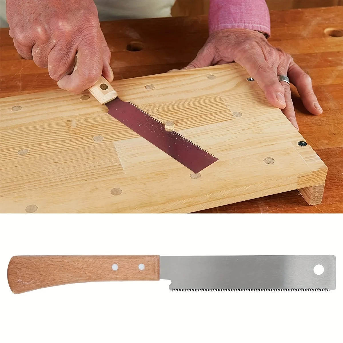 Hand Saw 12 Inch Woodworking Flush Cut Pull Saw with Wood Handle for Household Trim