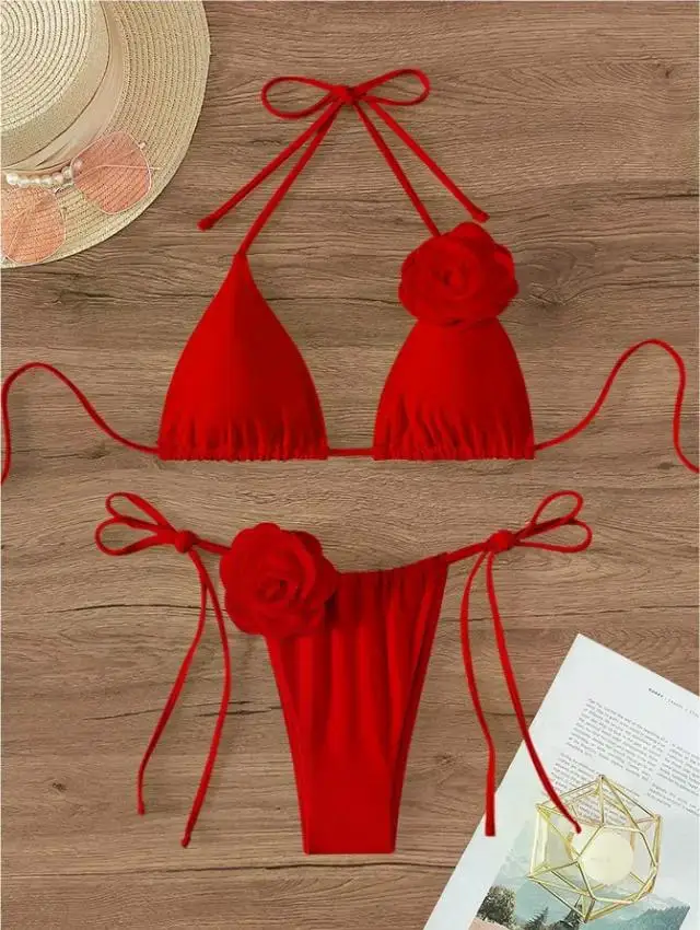 Sexy Bikini with 3D Flowers - Model posing