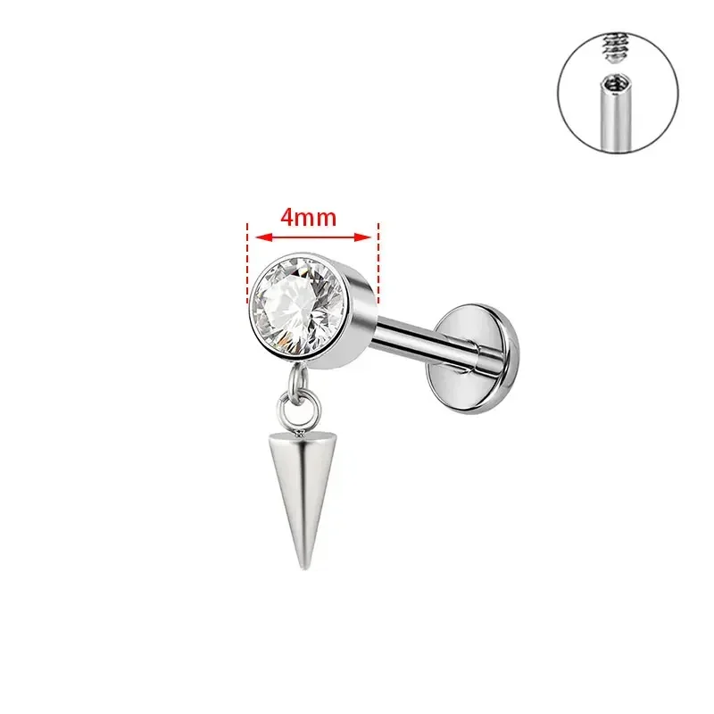 ASTM F136 티타늄 고딕 Labret 헬릭스 피어싱 16G 18G 여성 스파이크 펜던트 펑크 스타일 플랫 피어싱 양극 처리 된 바디 쥬얼리
