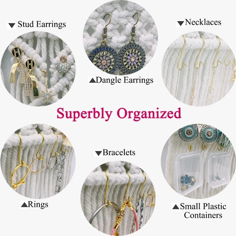 

Wall Hanging Jewelry Macrame Tapestry Storage for Necklaces Earrings