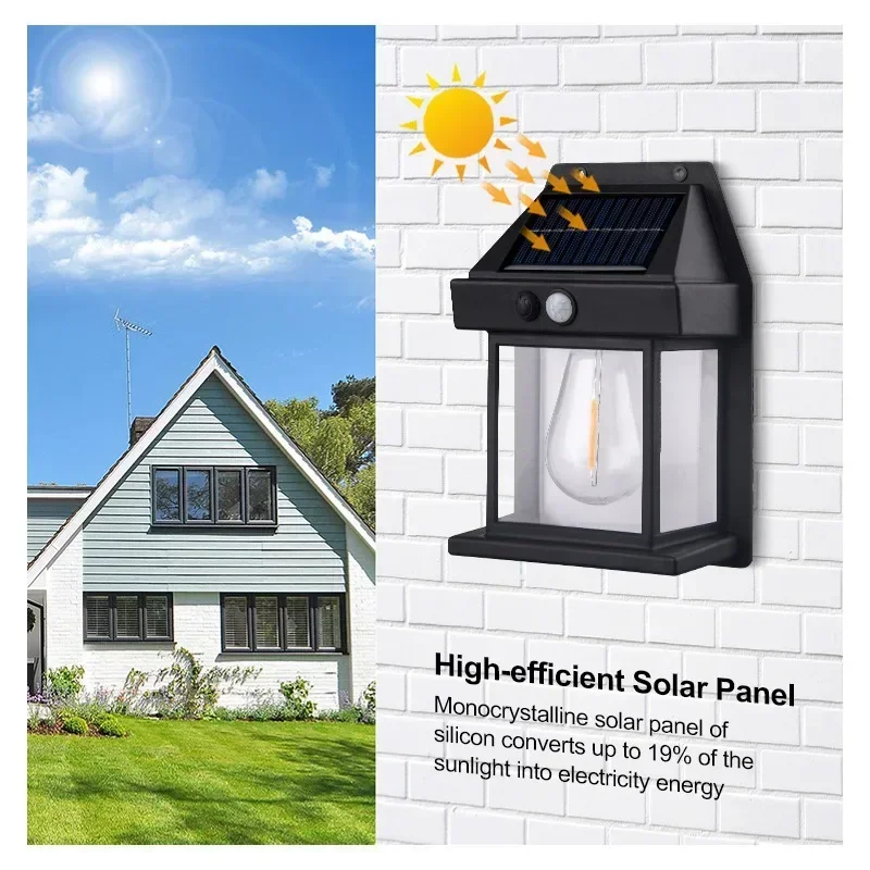 Description Picture 3 of itemOutdoor Solar Wall Lamp Waterproof Tungsten Filament Lamp Induction Lamp Household Garden Wall Light Villa Lighting Night Light