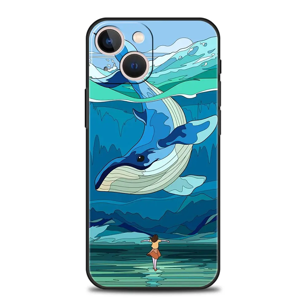Luxury Black Silicone Phone Case with Orca Whale Design