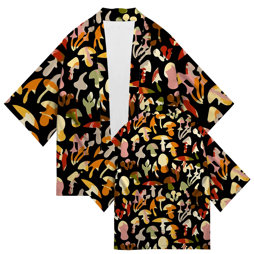 Mushroom Print 2022 Summer Chic Loose Japanese Streetwear Cardigan Women Men Harajuku Kimono Cosplay Top Shirts Yukata traditional japanese women s kimono vintage style purple color floral prints summer yukata cosplay wear photo shot dress