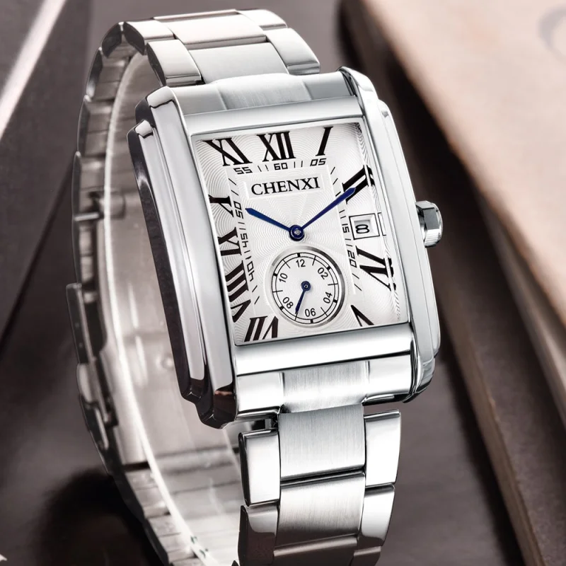 CHENXI New Design Square Stainless Steel Band Fashion Watch Men's Electronic Wrist Quartz Watches Man Clock Waterproof