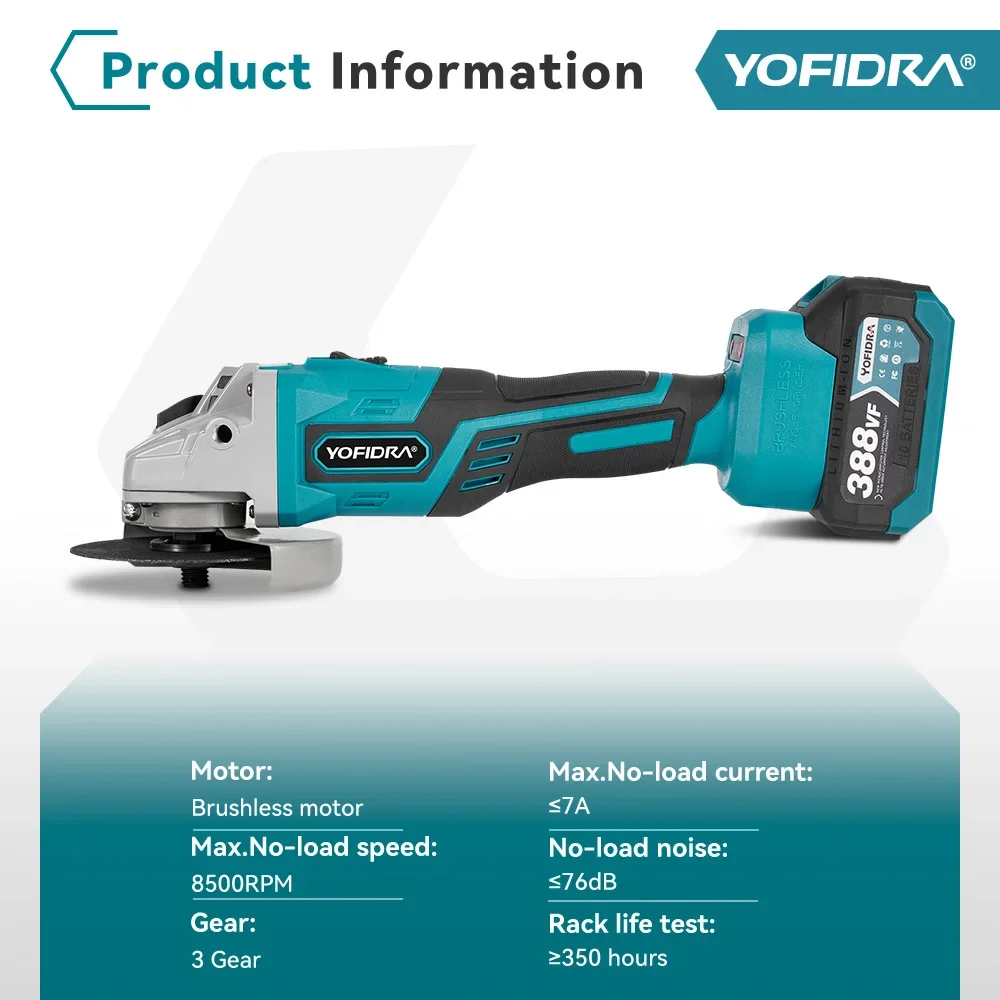 125mm Brushless Electric Angle Grinder LED Digital Display 3 Gear Cordless Polishing Woodworking Tool For Makita 18V Battery 2