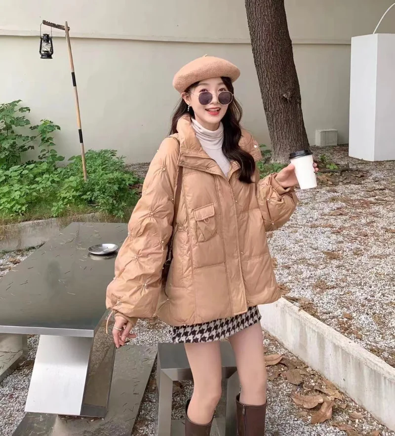 New Rhinestone Beaded Waist Cotton Clothes Women's Winter 2022 Mid-length Thickened Parka Women's Warm Jacket