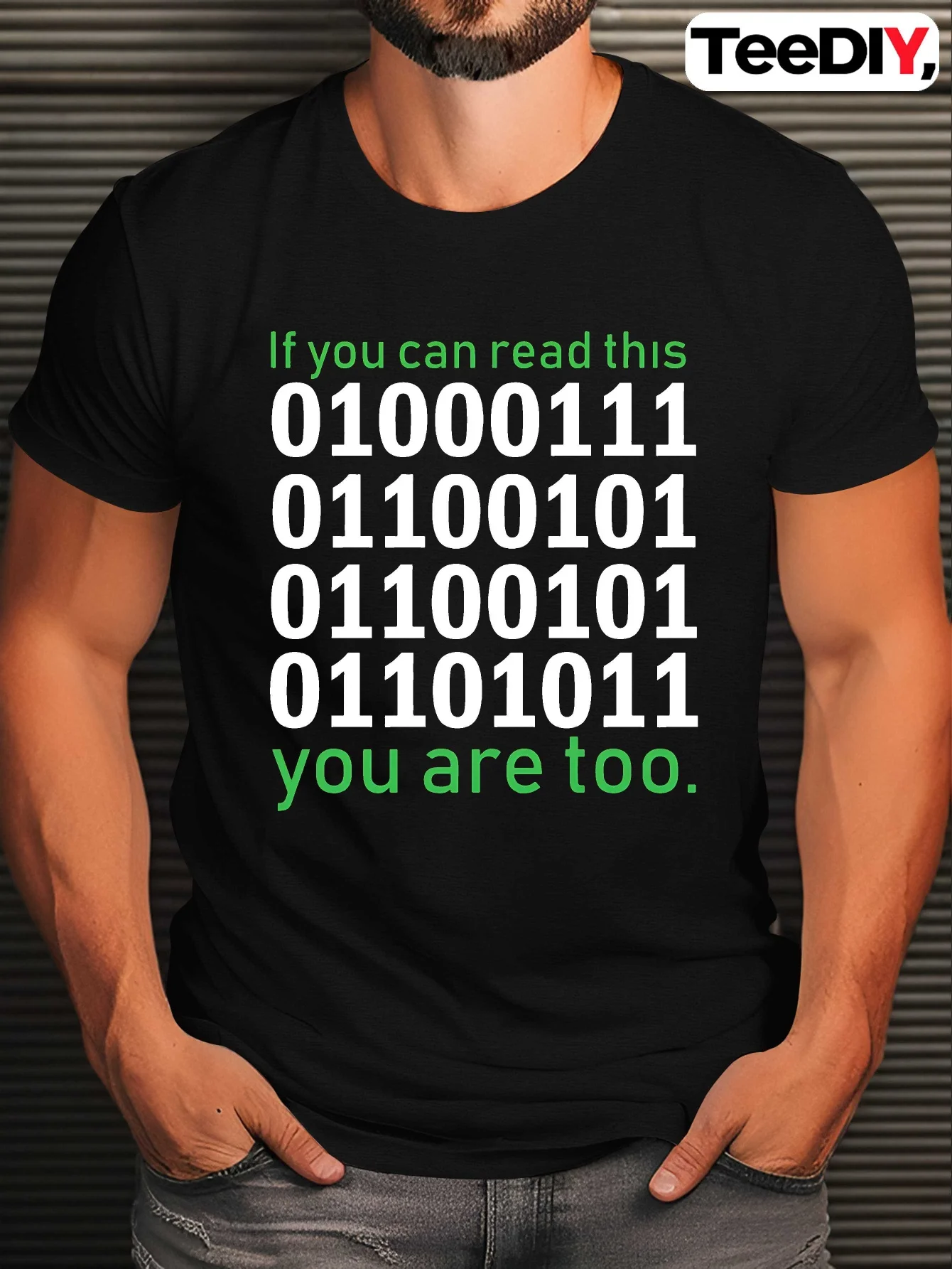 Men's Casual Short Sleeve Graphic Tee - Binary Code "If You Can Read ...