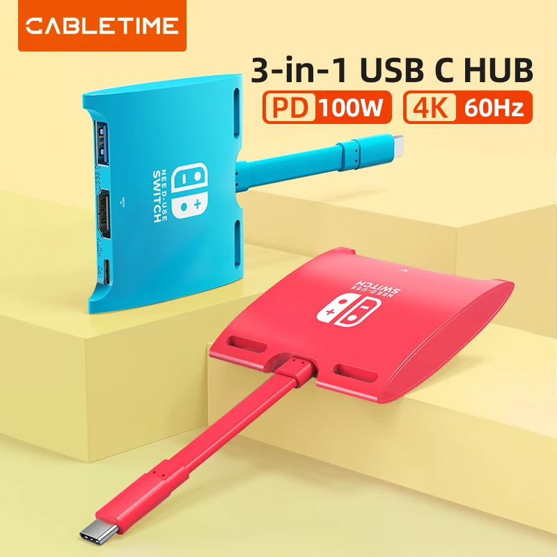 

CABLETIME Switch Dock for Nintendo USB C to HDMI 4K PD Fast Charging USB 3.0 Docking for Laptop Dell Multi Hub H16