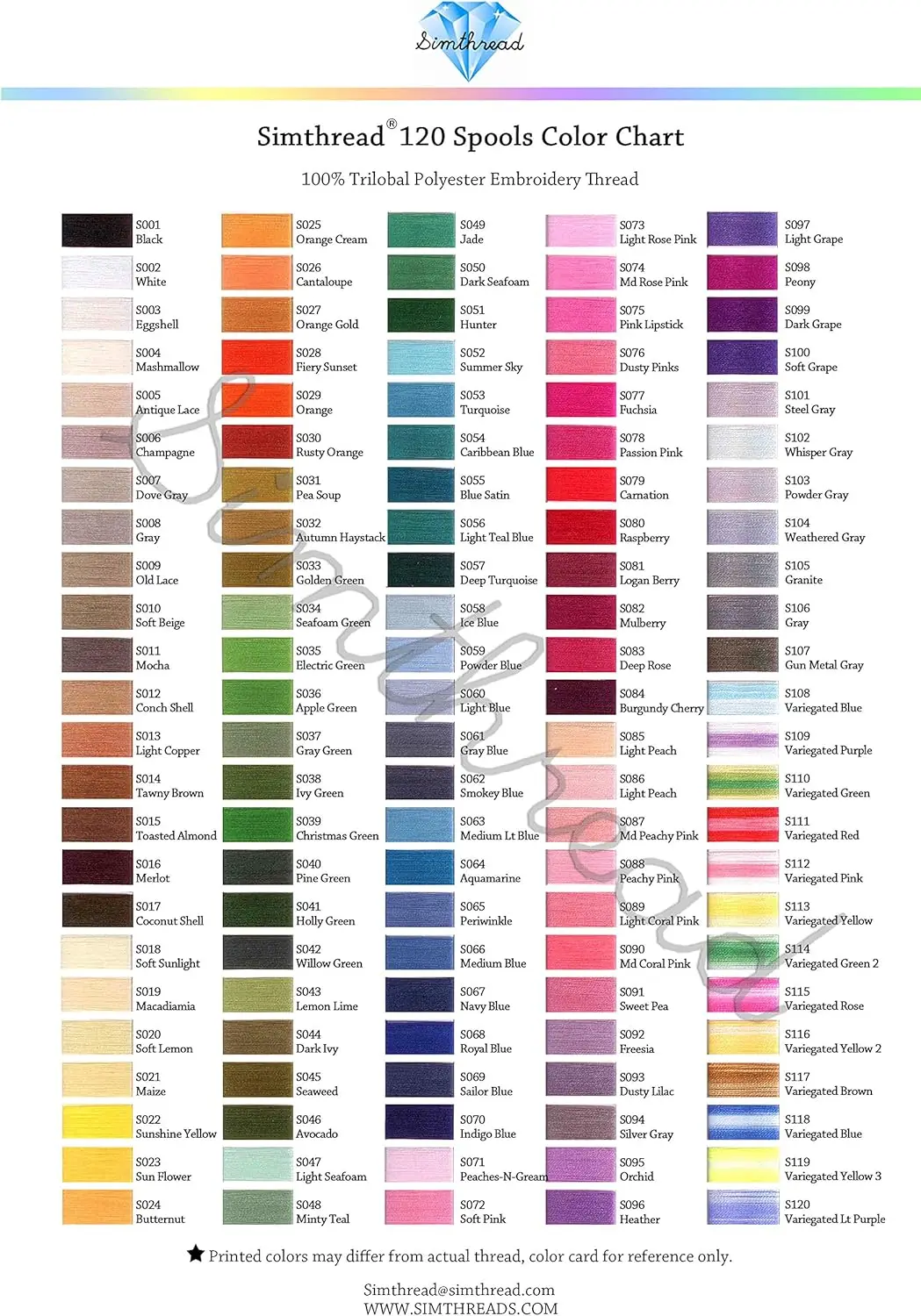 Simthread 120 Madeira Colors Polyester Machine Embroidery Thread Kit 550Y(500M) Similar To Madeira And Robinson-Anton Colors 40 5