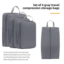 Travel Compression Packing Cube Set - 4 Waterproof Organizer Bags (Gray)
