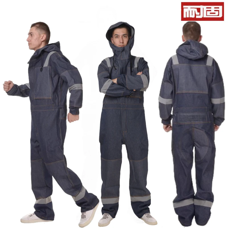 Solid-resistant conjoined work clothes suit men's thickened reflective anti-static wear-resistant dust-proof clothes electric
