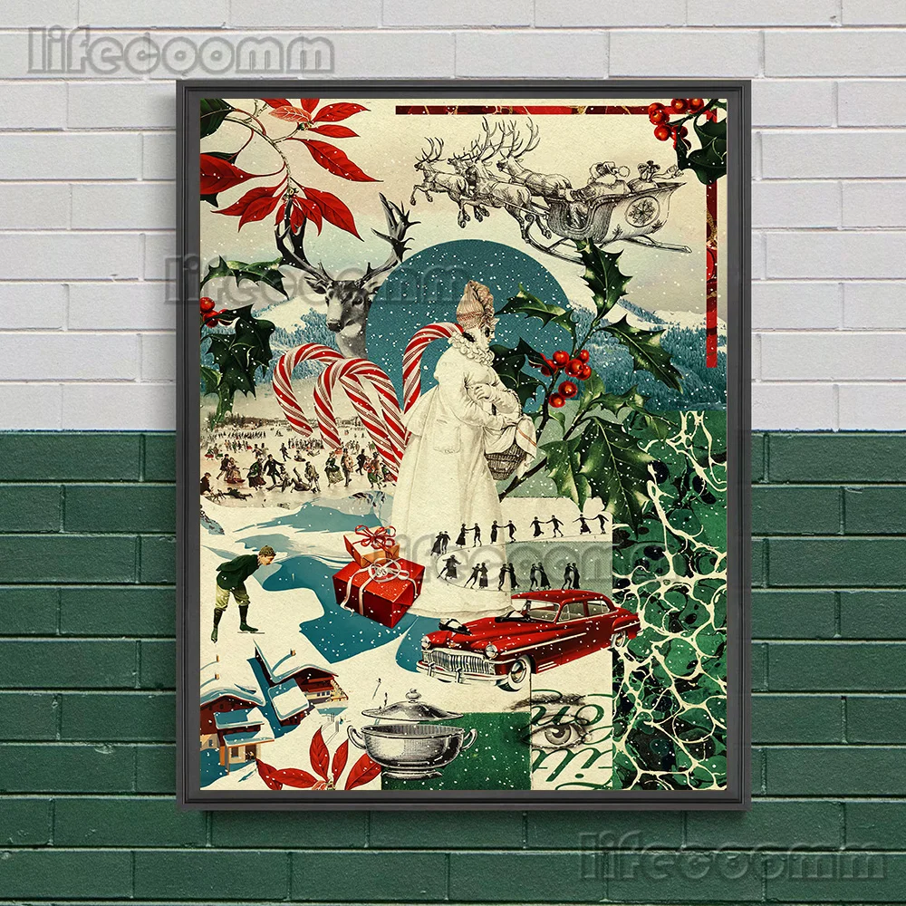 Vintage Abstract Collage Canvas Art - Working Girl Poster & Print for Living Room Décor, Unframed