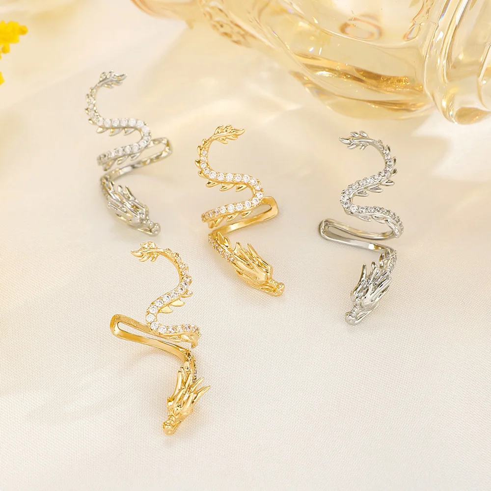 1pcs Vintage China Loong Dragon One Side Ear Cartilage Clip Fake Piercing Earring For Women Men Fashion Jewelry Halloween ear clip earrings,clip earrings,ear clip