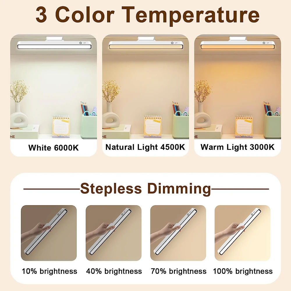 Desk Lamp Under Cabinet Lights Rechargeable Portable Magnetic Dimming USB Led Desk Lamp for Makeup Reading Study Kitchen 3